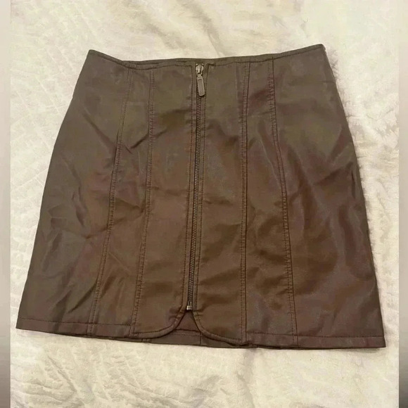 Free People Layla Faux Leather Miniskirt in Brownstone - Picture 2 of 7